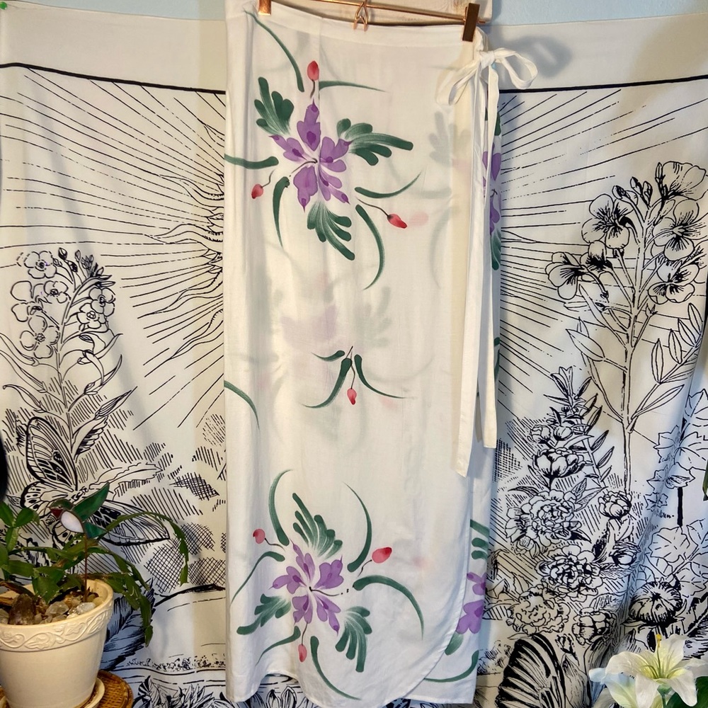 Tropical watercolor wrap around skirt S Large